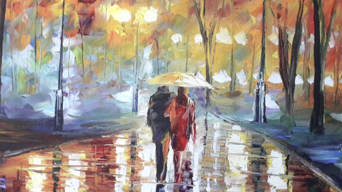 Tablou pe panza - Cuplu mergand prin ploaie